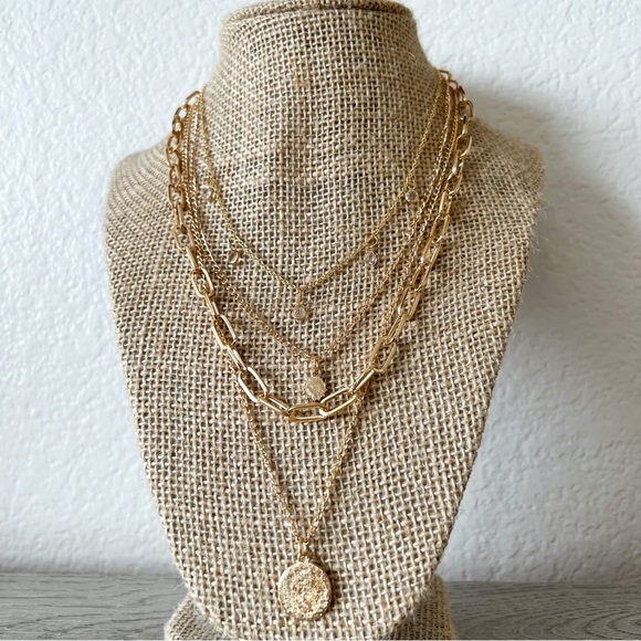 Jewelry - FINAL SALE | layered chain necklace with circle pendant